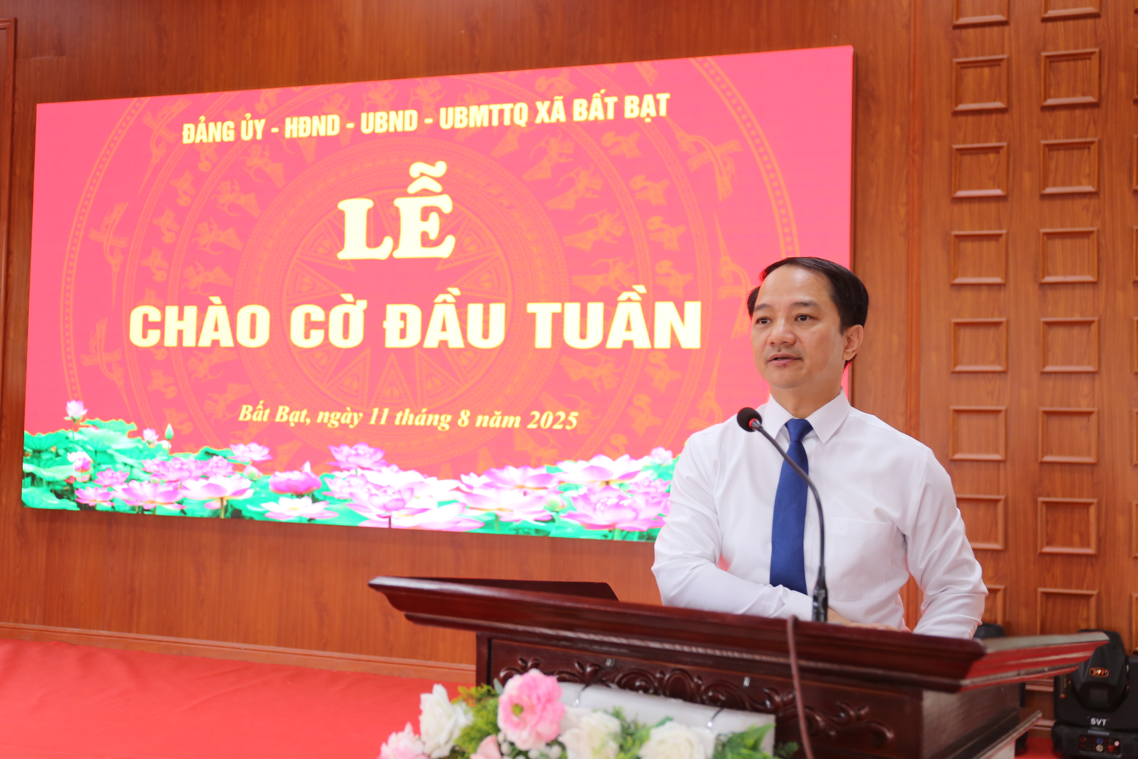 Đồng chí Đỗ Quang Trung -  Bí thư ĐẢng ủy, Chủ tịch HĐND xã phát biểu tại buổi lễ