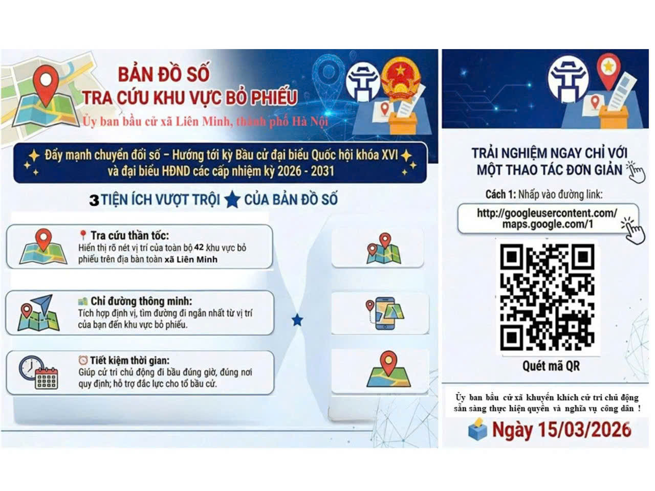 Xã Liên Minh triển khai bản đồ số tra cứu khu vực bỏ phiếu phục vụ bầu cử