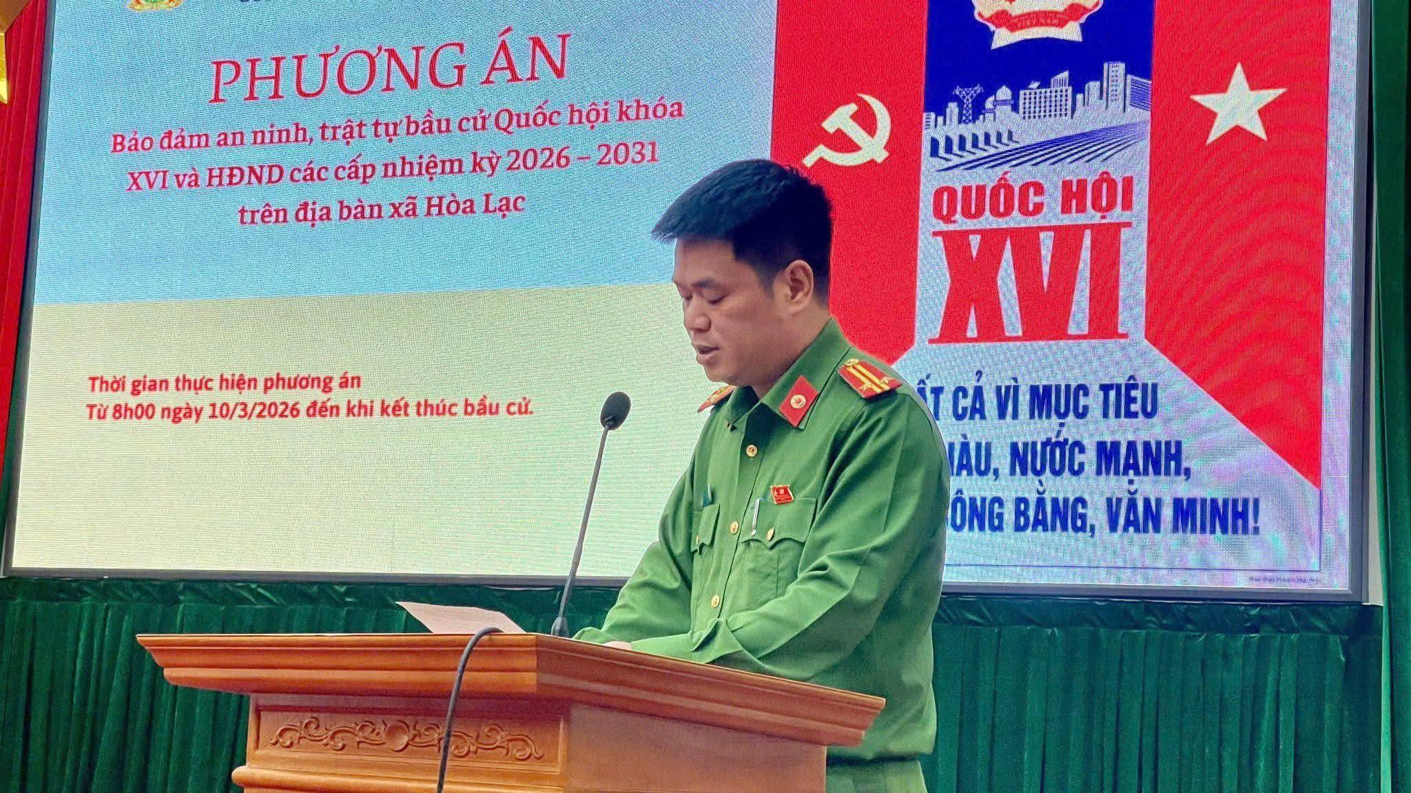 Công an xã Hòa Lạc sẵn sàng phương án bảo vệ tuyệt đối an toàn cho ngày bầu cử 15-3