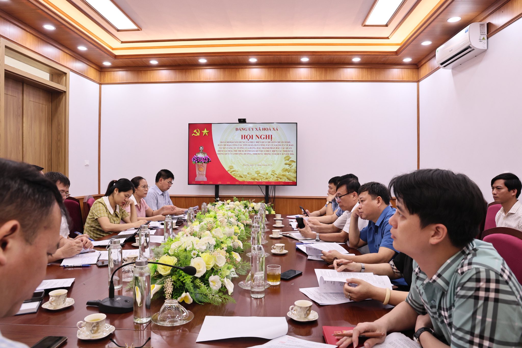 Xã Hòa Xá đánh giá toàn diện công tác dân chủ, tôn giáo và bảo vệ nền tảng tư tưởng quý I-2026