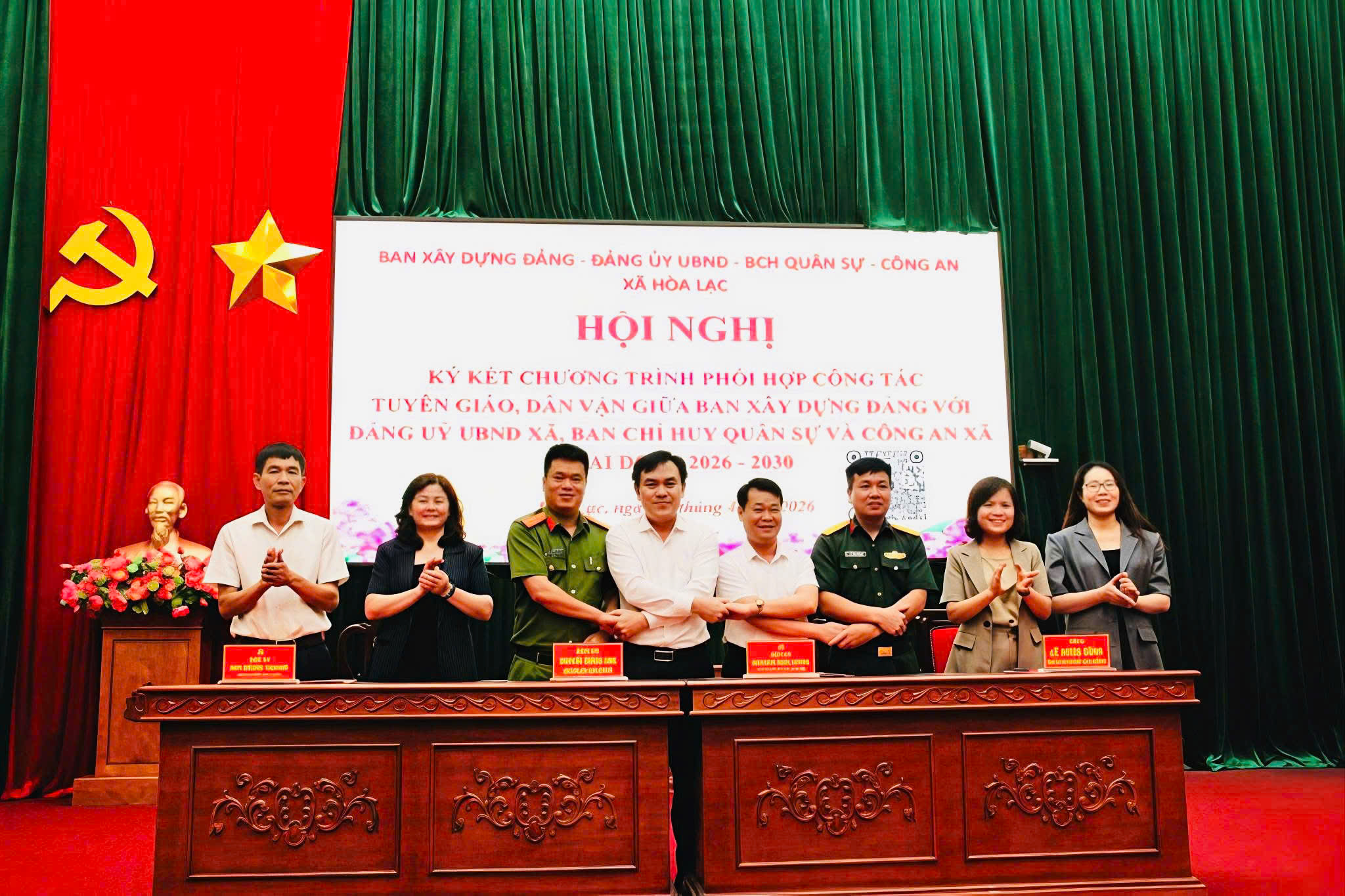 Xã Hòa Lạc ký kết phối hợp tuyên giáo, dân vận giai đoạn 2026-2030, tăng cường gắn kết hệ thống chính trị