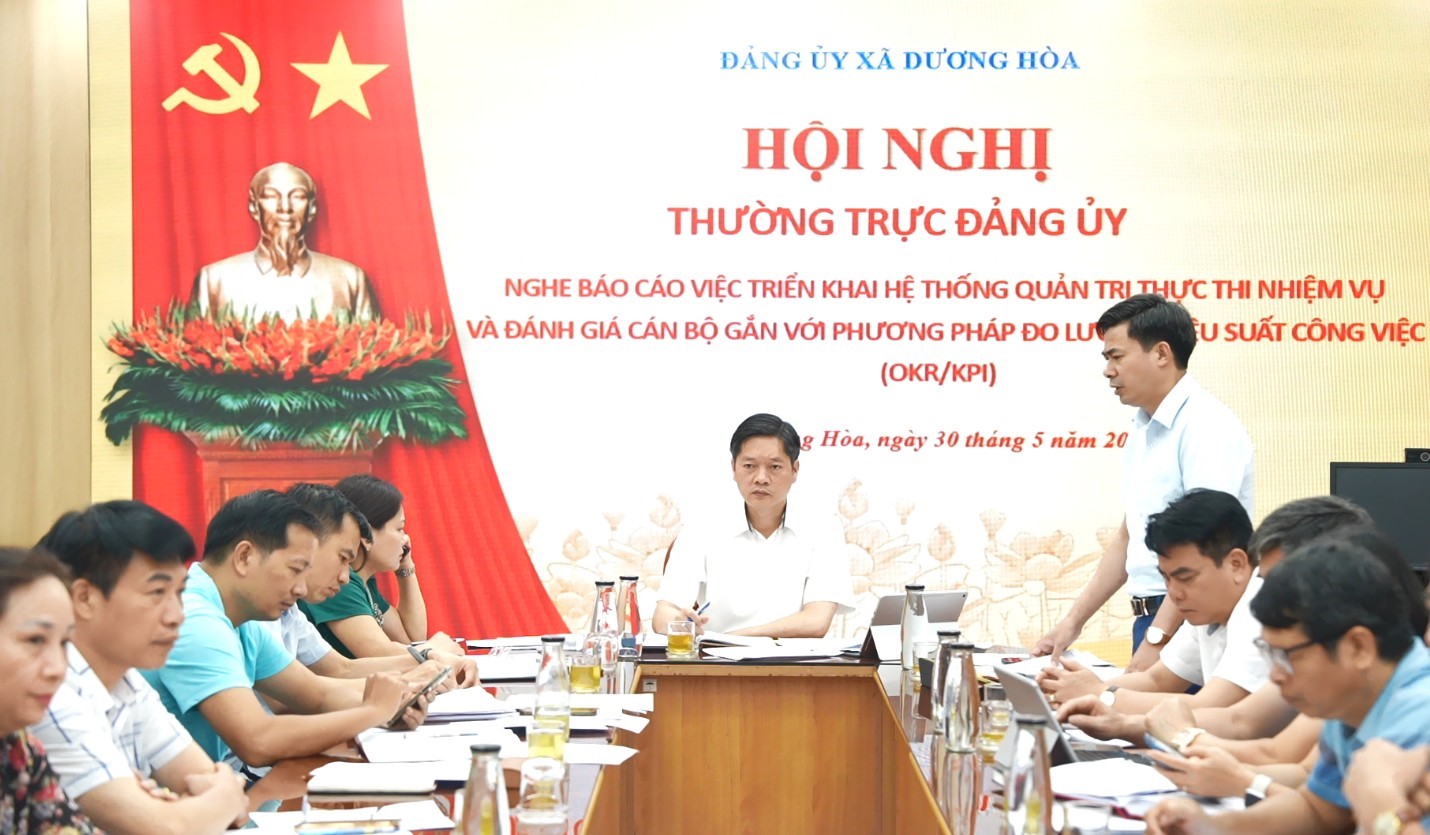 Xã Dương Hòa chủ động, tích cực triển khai hệ thống OKR/KPI trên nền tảng số HanoiWork