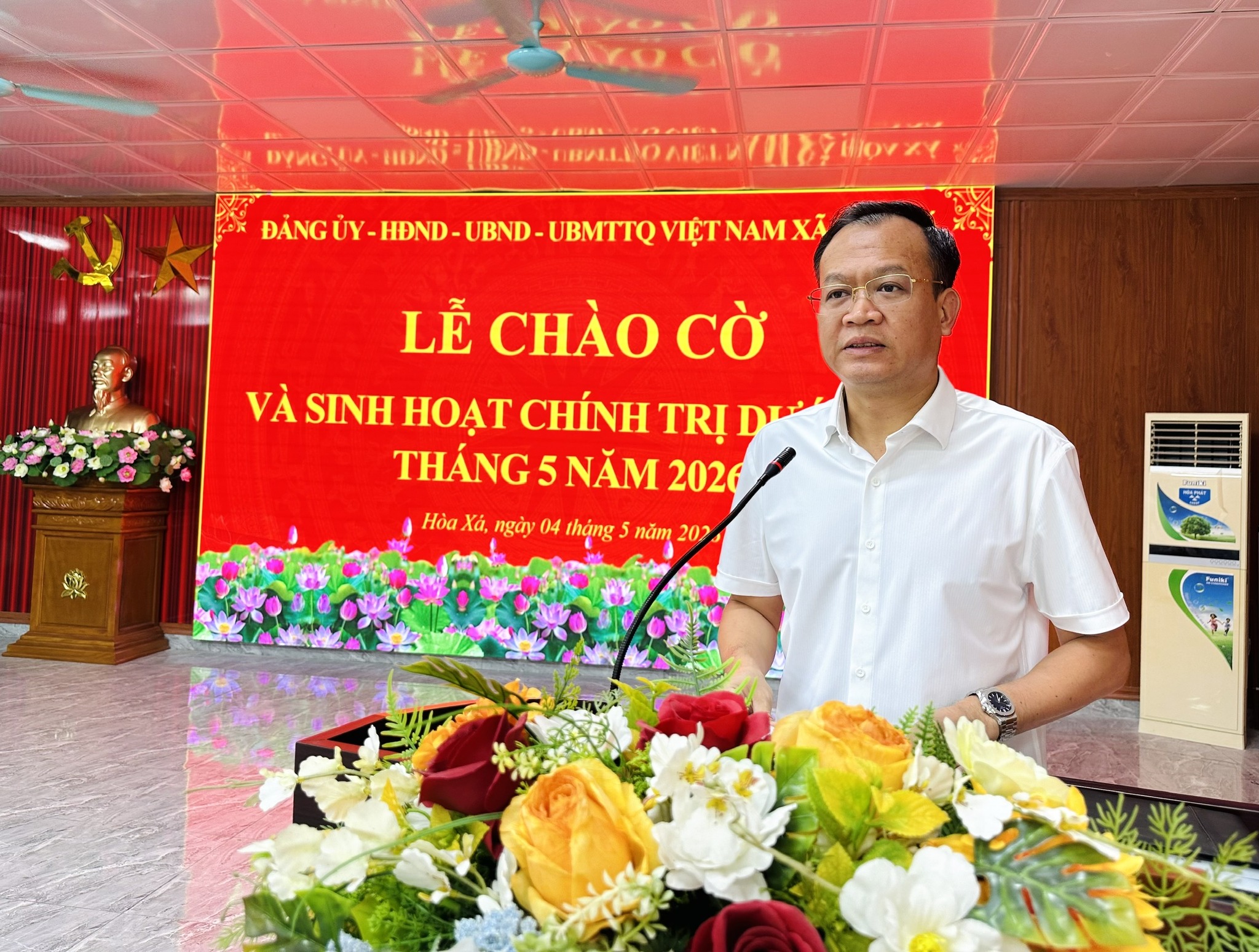 Xã Hòa Xá siết kỷ luật, thúc đẩy chuyển đổi số tại sinh hoạt chào cờ tháng 5-2026