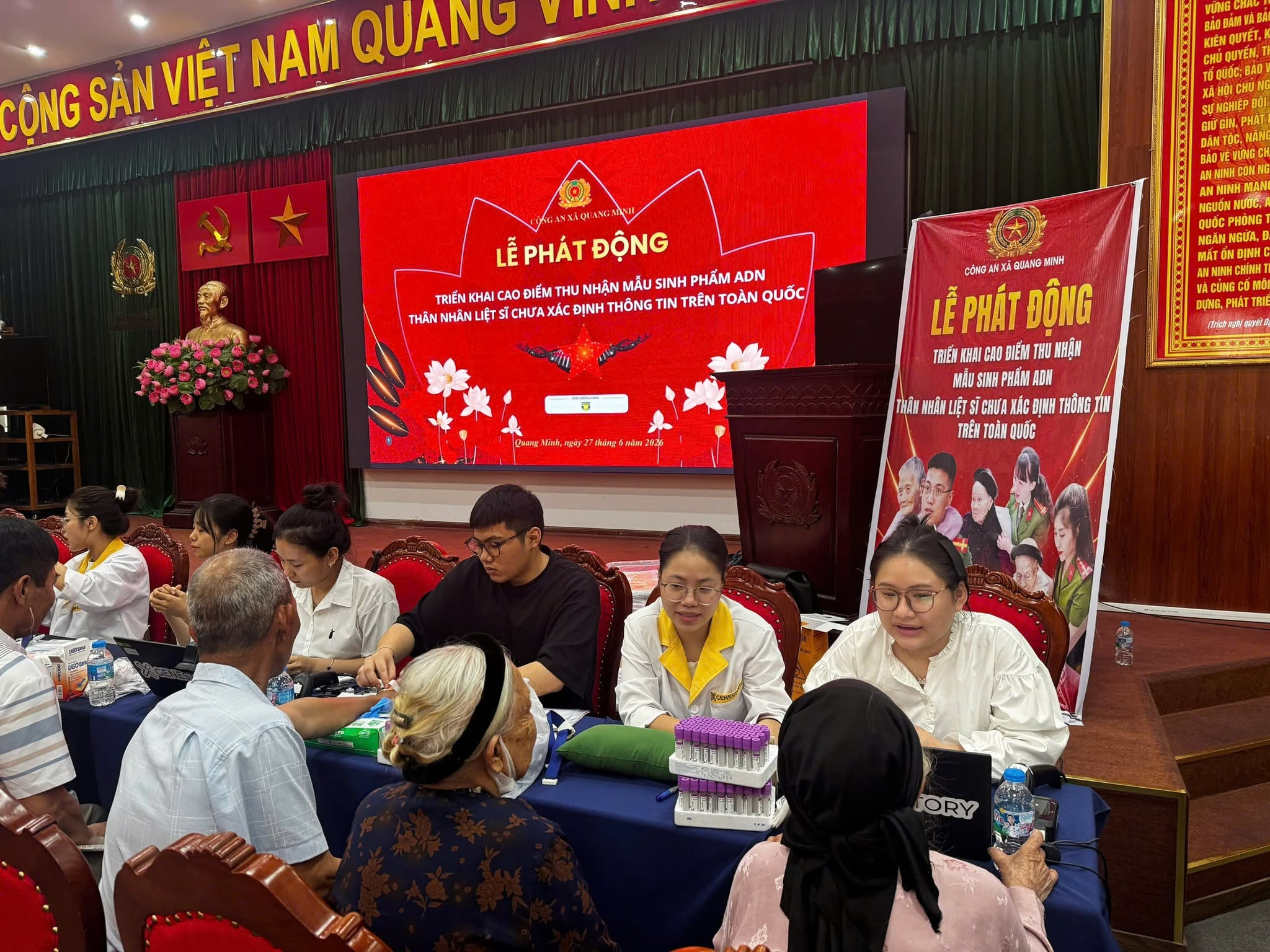 Xã Quang Minh khẩn trương thu nhận mẫu ADN thân nhân liệt sỹ phục vụ xác định danh tính hài cốt