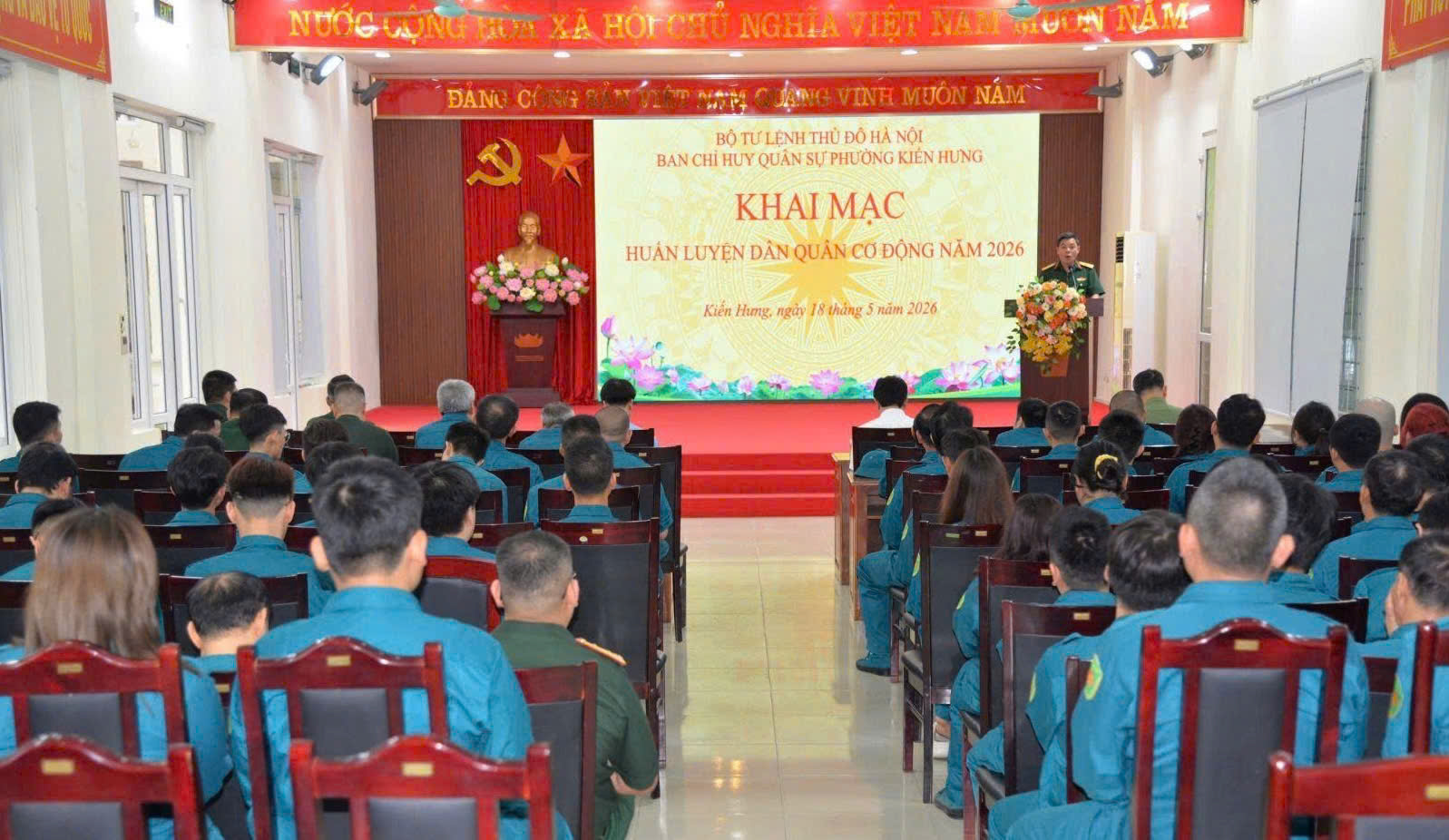 Phường Kiến Hưng nâng cao chất lượng lực lượng dân quân cơ động qua đợt huấn luyện năm 2026