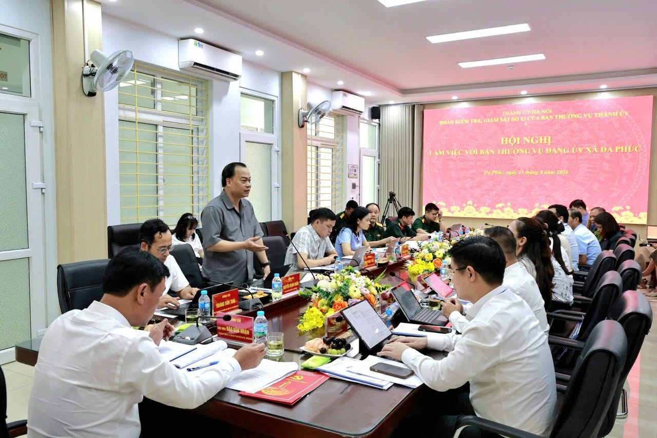 Đoàn kiểm tra, giám sát số 13 của Ban Thường vụ Thành ủy Hà Nội làm việc với Ban Thường vụ Đảng ủy xã Đa Phúc
