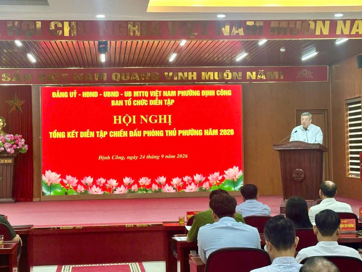 Phường Định Công tổng kết thực hiện nhiệm vụ diễn tập chiến đấu phòng thủ năm 2026