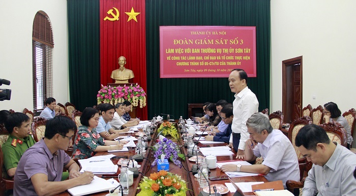 Đoàn giám sát số 3 của Thành ủy Hà Nội làm việc với Thị ủy Sơn Tây về Chương trình số 05-CTr/TU