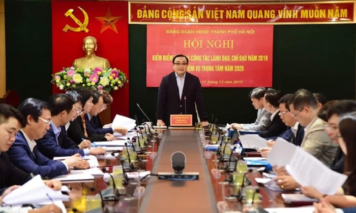 Ủy viên Bộ Chính trị, Bí thư Thành ủy Hoàng Trung Hải phát biểu tại hội nghị