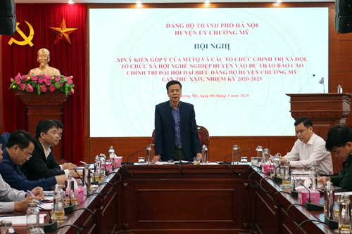 Ảnh: Đồng chí Phó bí thư thường trực Huyện ủy Chương Mỹ Tạ Quang Được kết luận hội nghị.
