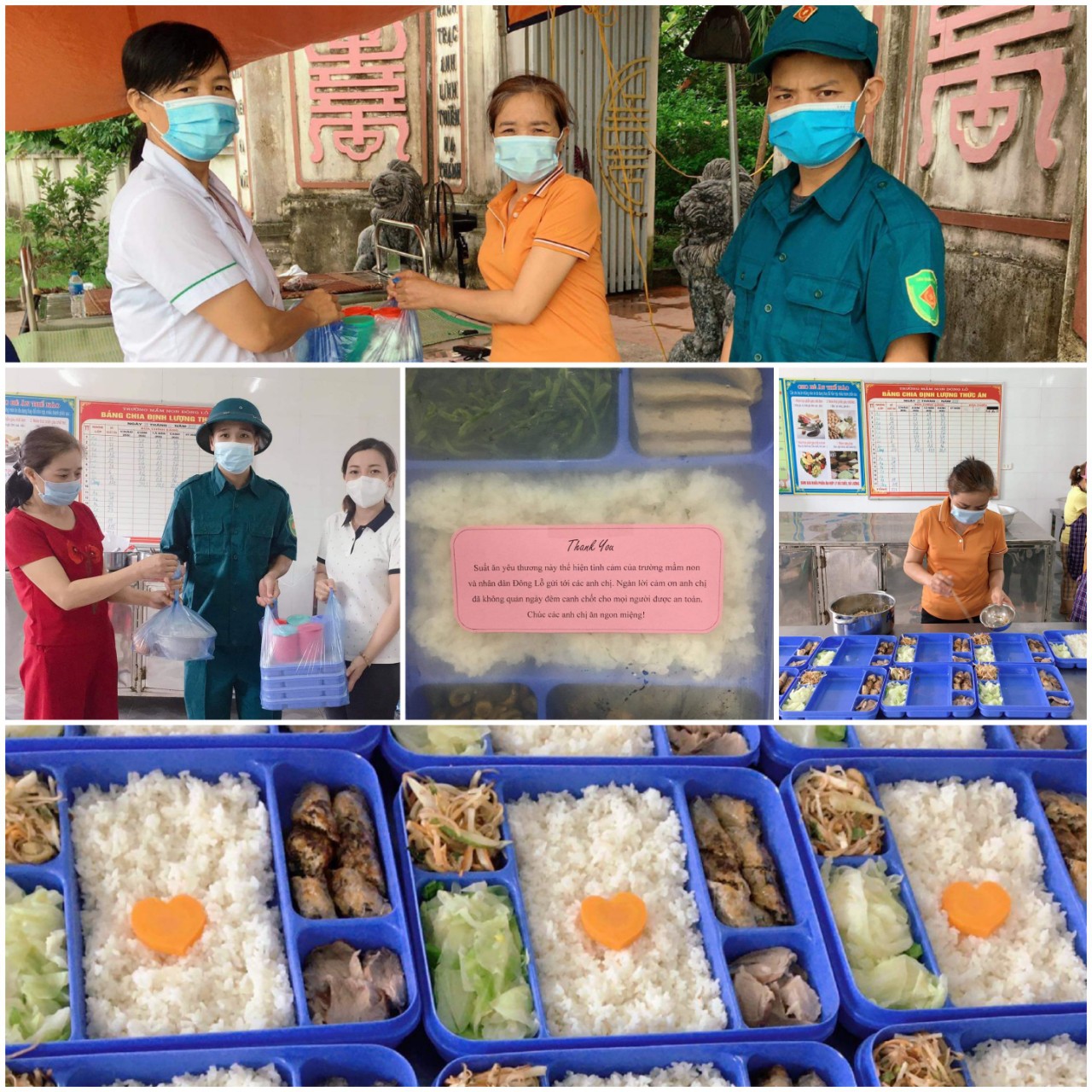 Các suất ăn chứa đựng tình cảm, thông điệp yêu thương của các cô giáo và Nhân dân xã Đông Lỗ dành cho lực lượng cán bộ trực tiếp làm công tác chống dịch trên địa bàn