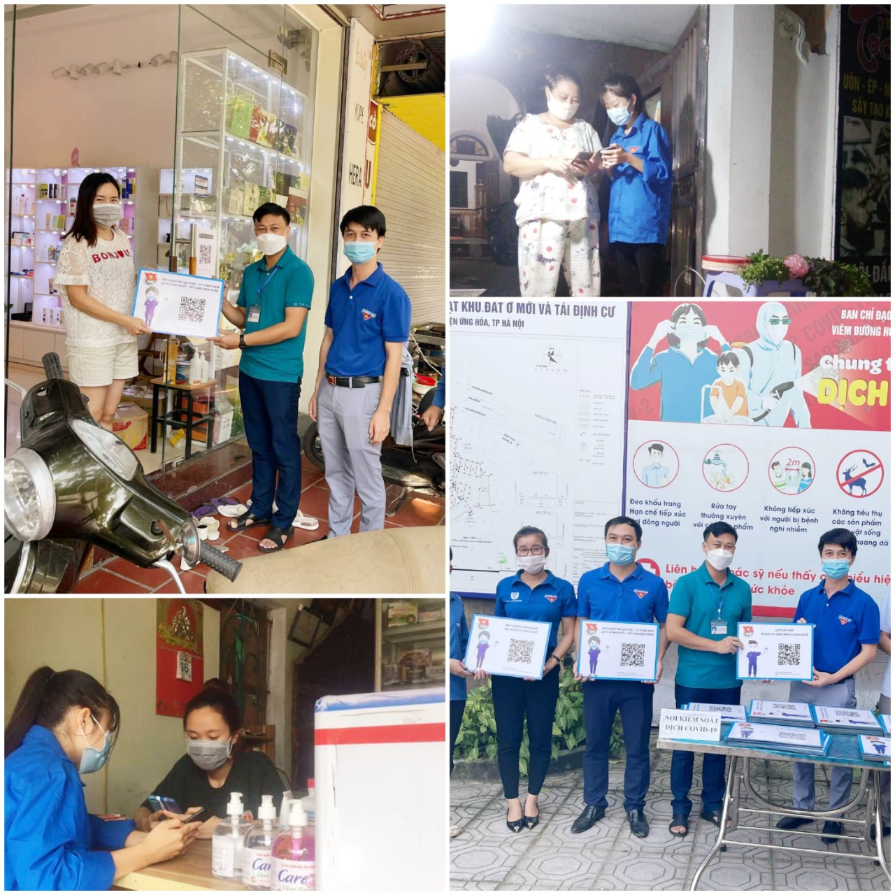 Lực lượng đoàn viên, thanh niên của Huyện tích cực hướng dẫn người dân cài đặt và sử dụng phần mềm QR để khai báo y tế