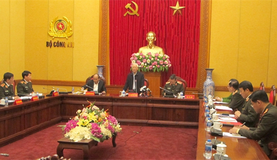 Các đồng chí Nguyễn Phú Trọng, Nguyễn Xuân Phúc dự Hội nghị Thường vụ Đảng ủy Công an Trung ương