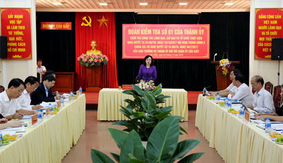 Kiểm tra việc thực hiện 3 Nghị quyết của Trung ương, Thành ủy tại quận Cầu Giấy