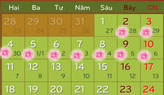 Đồng ý phương án nghỉ Tết Kỷ Hợi 9 ngày, dịp 30/4 nghỉ 5 ngày