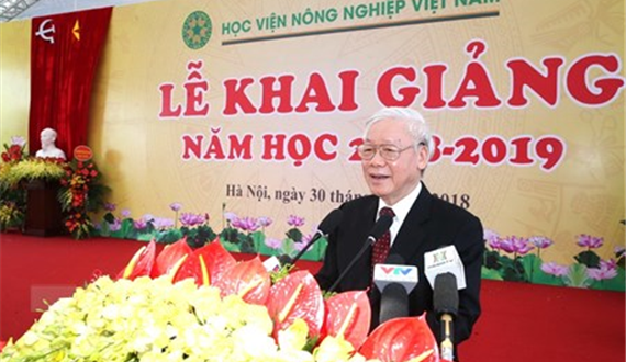 Tổng Bí thư Nguyễn Phú Trọng phát biểu tại lễ khai giảng Học viện Nông nghiệp Việt Nam