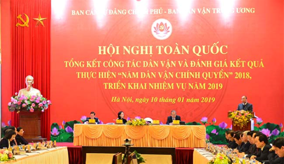 Hội nghị trực tuyến toàn quốc tổng kết công tác dân vận năm 2018: “Phát huy tinh thần đại đoàn kết toàn dân tộc và khát vọng vươn lên”