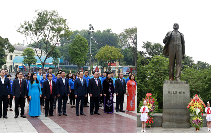 Lãnh đạo thành phố Hà Nội dâng hoa tưởng niệm tại Tượng đài V.I.Lênin