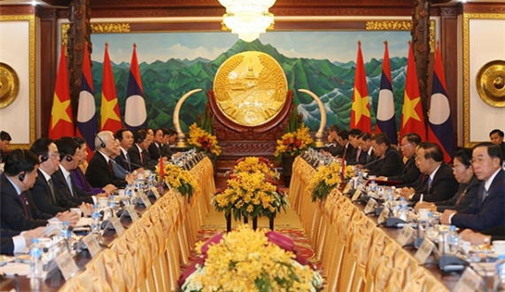 Tổng Bí thư, Chủ tịch nước Nguyễn Phú Trọng hội đàm với Tổng Bí thư, Chủ tịch nước Lào Bun-nhăng Vo-la-chít