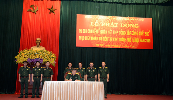 Khối Cơ quan Bộ Tư lệnh Thủ đô Hà Nội: Phát động thi đua cao điểm trong thực hiện nhiệm vụ diễn tập khu vực phòng thủ thành phố Hà Nội năm 2019