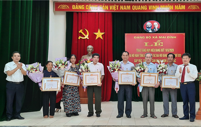 Bí thư Huyện ủy Sóc Sơn trao huy hiệu Đảng đợt 19-5  tại Đảng bộ xã Mai Đình 
