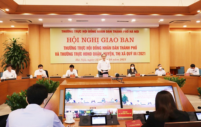 Hội nghị giao ban Thường trực HĐND thành phố Hà Nội và Thường trực HĐND quận, huyện, thị xã quý III-2021