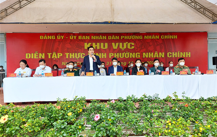 Phường Nhân Chính tổ chức thành công diễn tập chiến đấu phòng thủ năm 2021