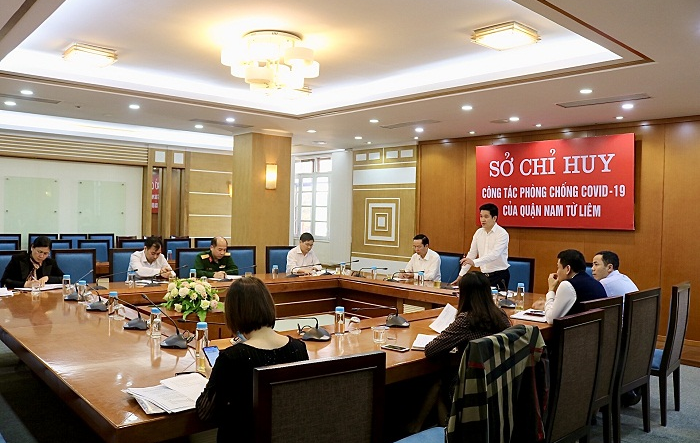 Quận Nam Từ Liêm: Giao ban trực tuyến giữa Sở Chỉ huy Quận với Sở Chỉ huy các phường về công tác phòng, chống dịch Covid-19