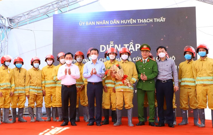 Huyện Thạch Thất diễn tập phương án chữa cháy và cứu nạn, cứu hộ 