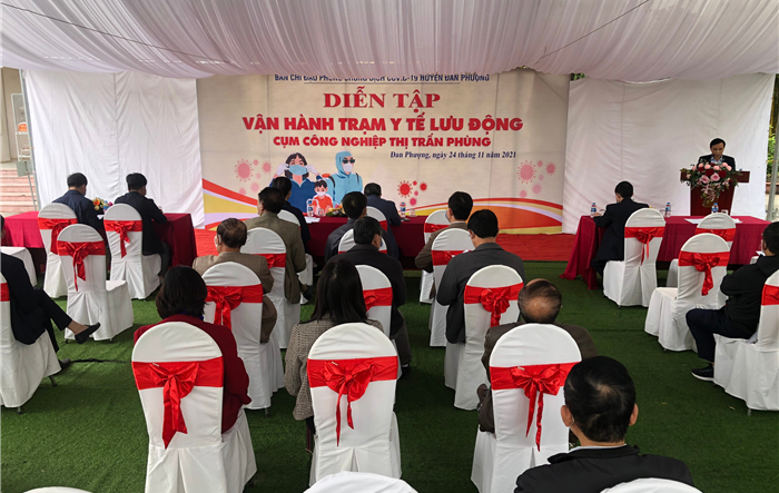Diễn tập vận hành Trạm Y tế lưu động cụm công nghiệp thị trấn Phùng huyện Đan Phượng