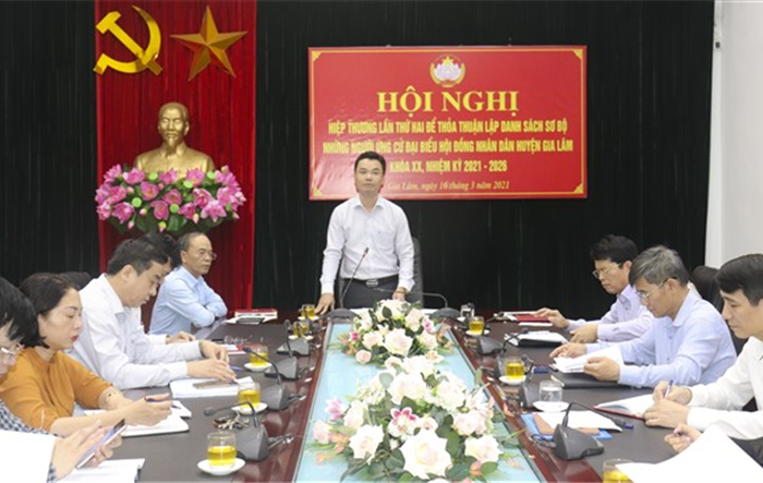 Hiệp thương lần thứ hai thỏa thuận lập danh sách sơ bộ tham gia ứng cử đại biểu HĐND huyện Gia Lâm khóa XX, nhiệm kỳ 2021-2026