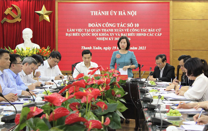 Trưởng ban Tuyên giáo Thành uỷ Bùi Huyền Mai làm việc với quận Thanh Xuân về công tác bầu cử đại biểu Quốc hội khóa XV và đại biểu HĐND các cấp nhiệm kỳ 2021-2026