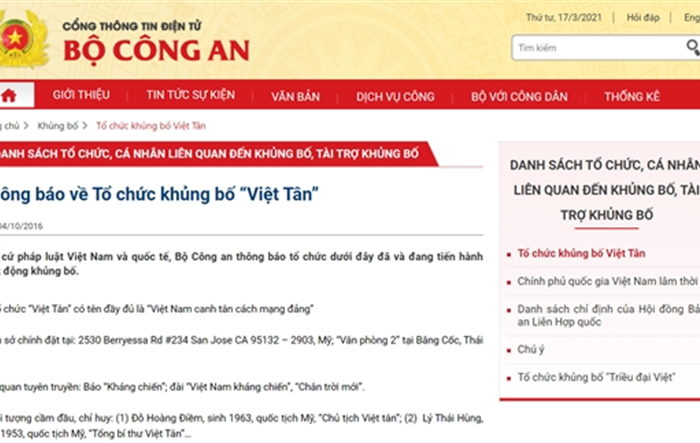 Vì sao Việt Nam xác định Việt Tân là tổ chức khủng bố, phản cách mạng?