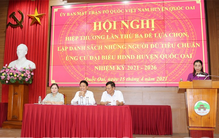 Hội nghị hiệp thương lần thứ ba để lựa chọn những người đủ tiêu chuẩn ứng cử đại biểu HĐND huyện Quốc Oai nhiệm kỳ 2021-2026 