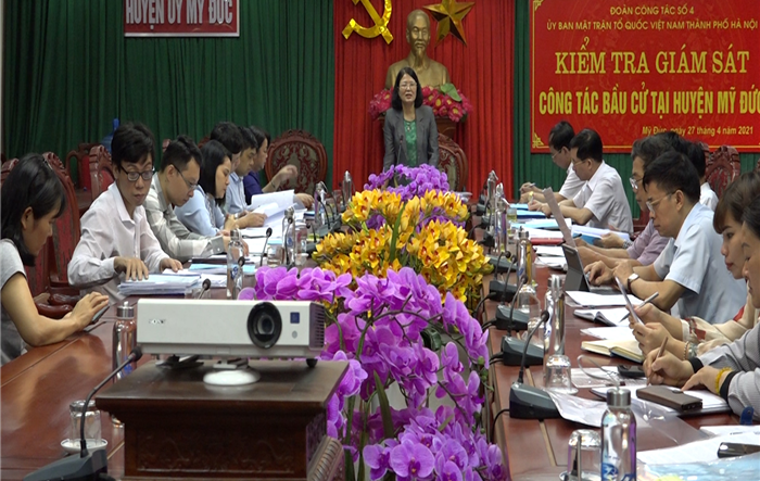 Đoàn công tác số 4 Ủy ban MTTQ Thành phố kiểm tra giám sát công tác bầu cử tại huyện Mỹ Đức