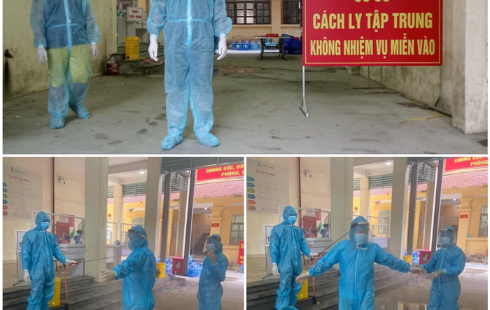 Cán bộ, chiến sỹ Ban Chỉ huy quân sự huyện Thanh Trì dàn quân trong các khu cách ly tập trung