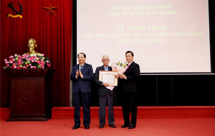 Trưởng ban Tuyên giáo Thành ủy trao Huy hiệu Đảng tại huyện Đan Phượng
