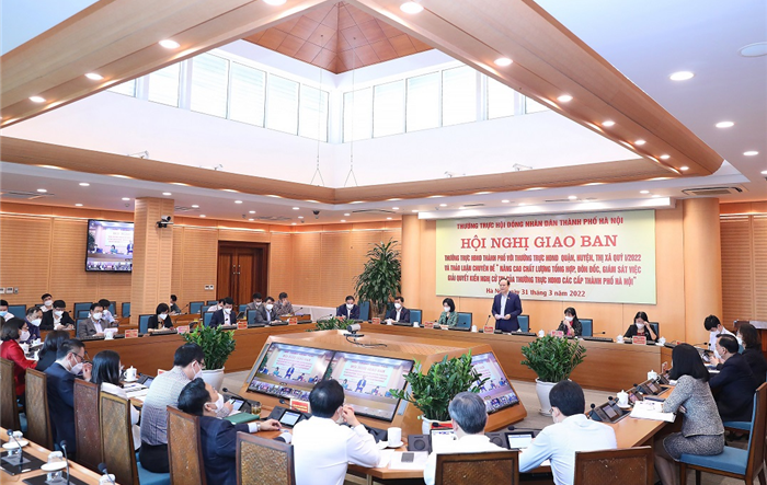 Hội nghị giao ban giữa Thường trực HĐND thành phố với Thường trực HĐND các quận, huyện, thị xã quý I-2022