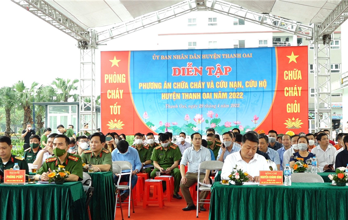 Huyện Thanh Oai tổ chức diễn tập phương án chữa cháy và cứu nạn cứu hộ năm 2022