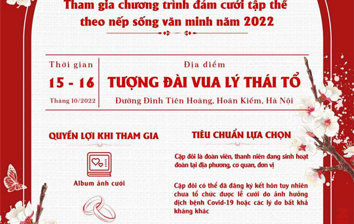 Lựa chọn cặp đôi thanh niên tham dự chương trình đám cưới tập thể theo nếp sống văn minh năm 2022