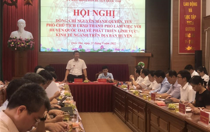 Phó Chủ tịch UBND thành phố Nguyễn Mạnh Quyền làm việc với huyện Quốc Oai về phát triẻn kinh tế