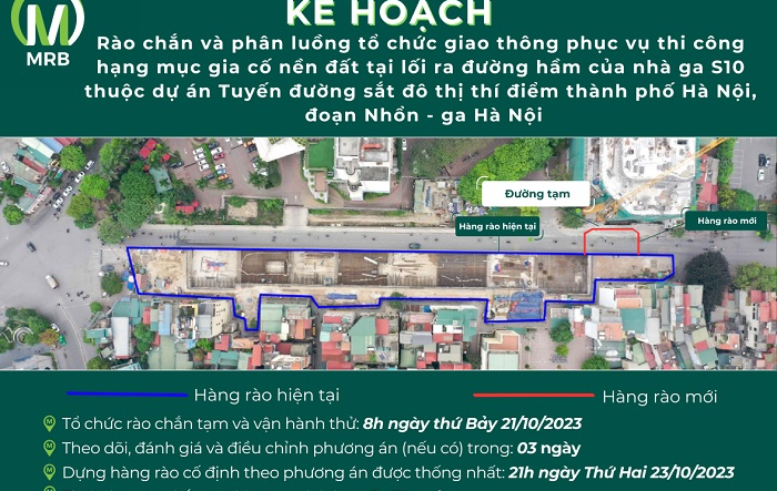 Triển khai rào chắn, phân luồng phục vụ thi công Ga S10 - Cát Linh giai đoạn 3