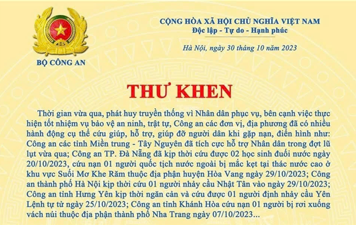 Bộ trưởng Bộ Công an Tô Lâm gửi Thư khen Công an các đơn vị, địa phương