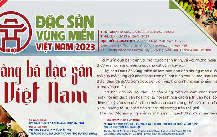 Thành phố Hà Nội sắp tổ chức Hội chợ Đặc sản Vùng miền Việt Nam 2023
