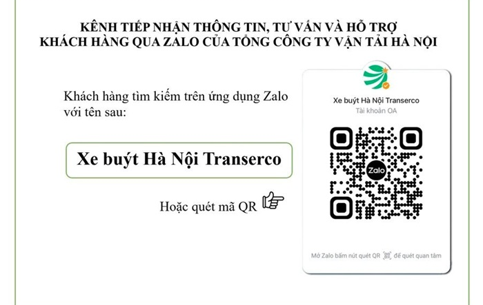 Tổng Công ty Vận tải Hà Nội tiếp nhận phản ánh của hành khách qua Zalo 