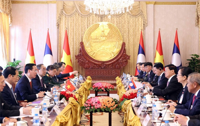 Chủ tịch nước Võ Văn Thưởng hội đàm với Tổng Bí thư, Chủ tịch nước Lào Thongloun Sisoulith