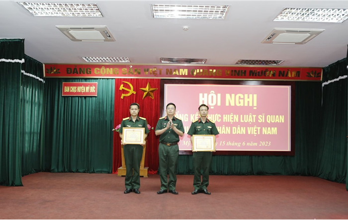 Ban Chỉ huy Quân sự huyện Mỹ tổng kết thực hiện Luật Sĩ quan Quân đội nhân dân