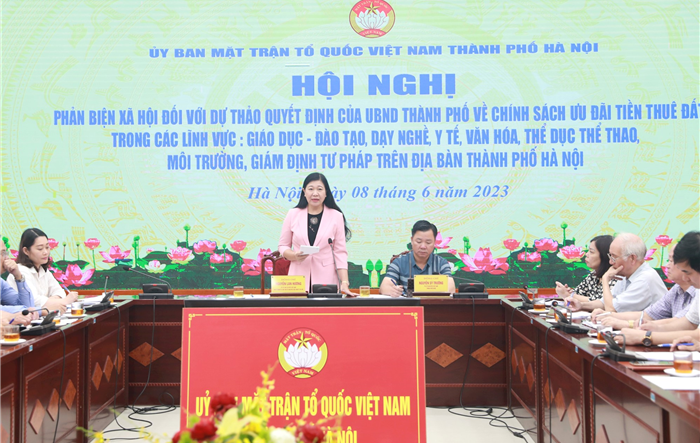 Uỷ ban MTTQ Việt Nam thành phố phản biện với Dự thảo Quyết định của UBND thành phố về chính sách ưu đãi tiền thuê đất
