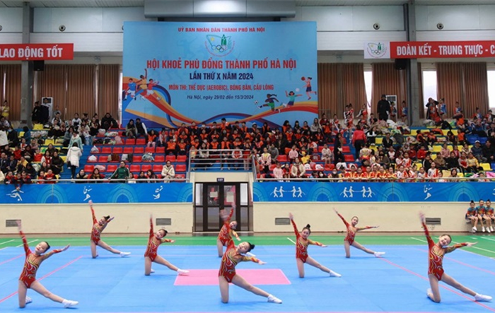 Học sinh Hà Nội tranh tài Aerobic tại Hội khỏe Phù Đổng
