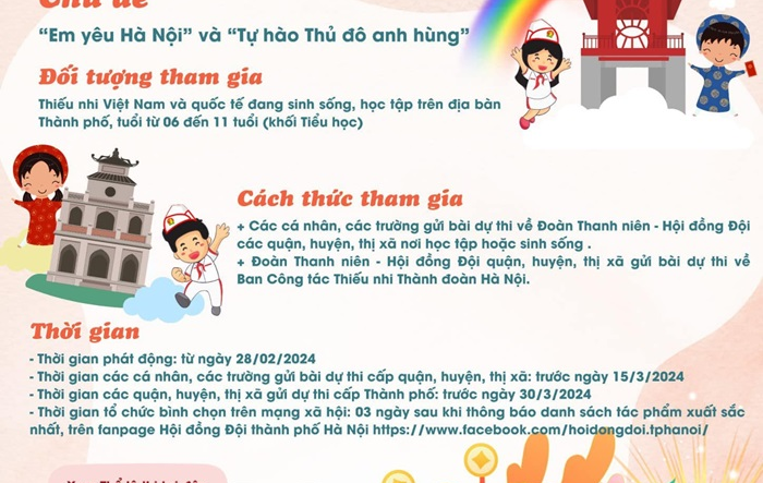 Thành đoàn Hà Nội: Phát động 2 cuộc thi dành cho thiếu nhi chào mừng 70 năm Ngày Giải phóng Thủ đô